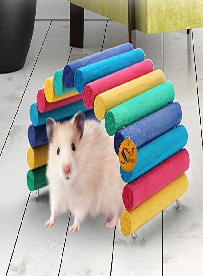 Sage Square Raindow Wooden Suspension Bend Bridge Cum Hide House Cum Chew Toy for Hamster, Rat, Sugar Glider, Bird, Gerbill, Parrot Habitat Decor - Image 1